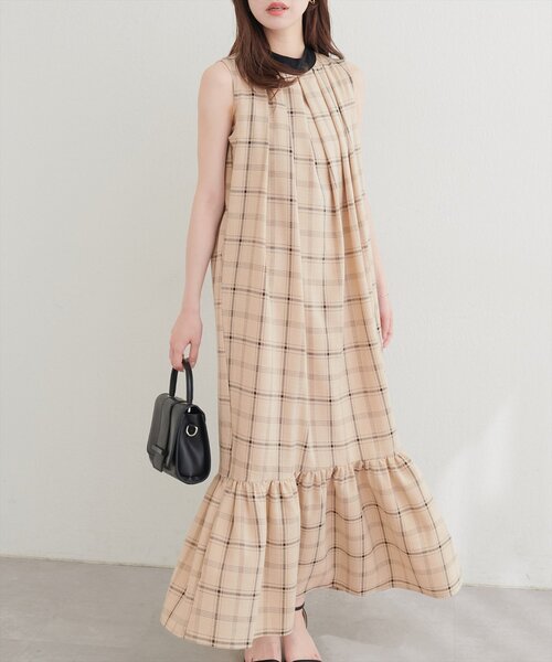 natural couture（ナチュラルクチュール）の「リボン付きノースリチェックワンピース（ワンピース・レディース・ベージュ/オフホワイト/グレー・FREE）」の17枚目の写真