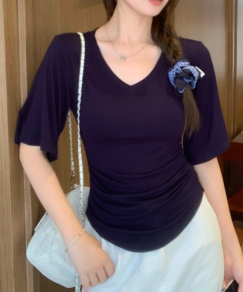 FACTOTUM(ファクトタム)の「VネックタイトTシャツ(Tシャツ/カットソー・レディース・ブラック/ネイビー/ベージュ/グレー・FREE)」の10枚目の写真