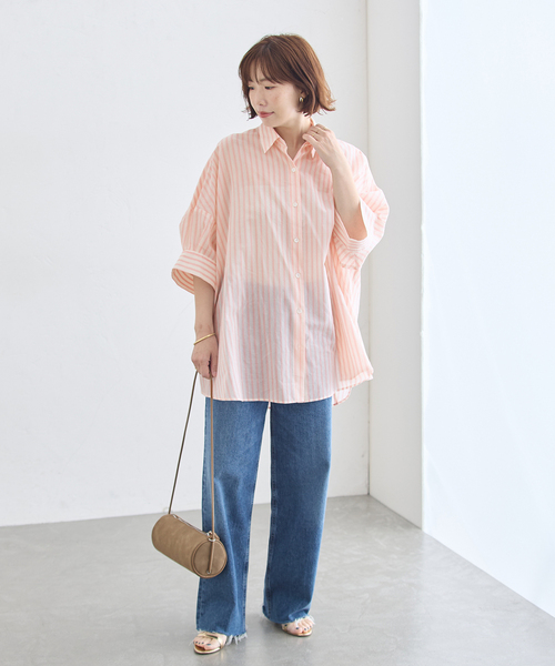 journal standard L'essage(ジャーナルスタンダードレサージュ)の「FABRICA ワイドショートスリーブシャツ(シャツ/ブラウス・レディース・サックスブルー/ピンク・FREE)」の4枚目の写真