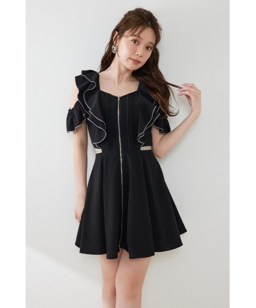 rienda（リエンダ）の「フロントジップフリルミニワンピース 夏服（ワンピース・レディース・ブラック/イエロー/ホワイト・MEDIUM/SMALL）」の3枚目の写真