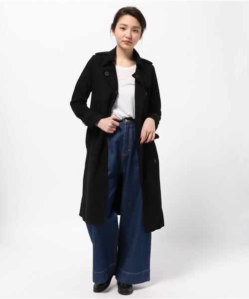 OUTLET(アウトレット)の「【'PalinkA】スウェードトレンチCoat(トレンチコート・レディース・ネイビー/オレンジ/ブラック・36)」の1枚目の写真