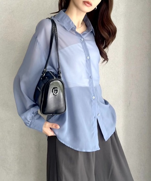 TREOVER（トレオーバー）の「上品な透け感が魅力のオーバーサイズシアーシャツ（シャツ/ブラウス・レディース・ダークブラウン/ブラック/ブルー/オフホワイト・FREE）」の16枚目の写真