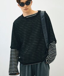 3/4スリーブメッシュTシャツ シアーT 7分袖 オーバーサイズ