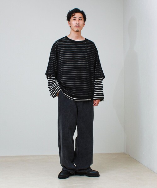 GLOSTER(グロスター)の「3/4スリーブメッシュTシャツ シアーT 7分袖 オーバーサイズ(Tシャツ/カットソー・メンズ・グレイッシュブルー/ブラック/アイボリー・S/L/M)」の17枚目の写真