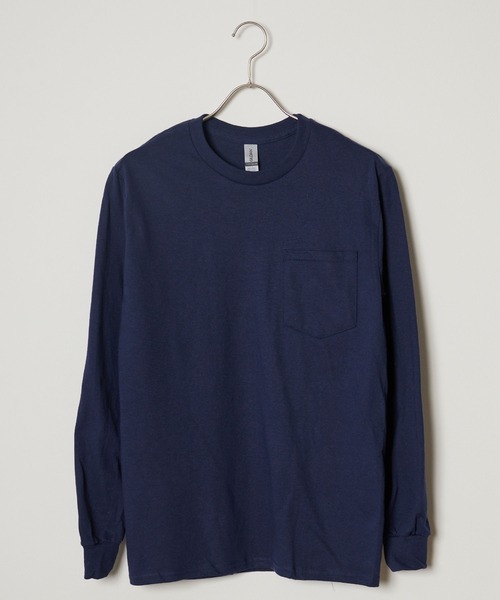 GILDAN(ギルダン)の「【GILDAN】 6.0 oz ビッグシルエット USAオーバーサイズ ポケット付きロングスリーブTシャツ(Tシャツ/カットソー・メンズ・ネイビー/グレー・L/XL/S)」の1枚目の写真