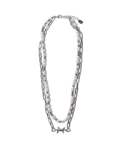glamb(グラム)の「Pearl Punk Necklace / パールパンクネックレス(ネックレス・メンズ・シルバー・FREE)」の4枚目の写真