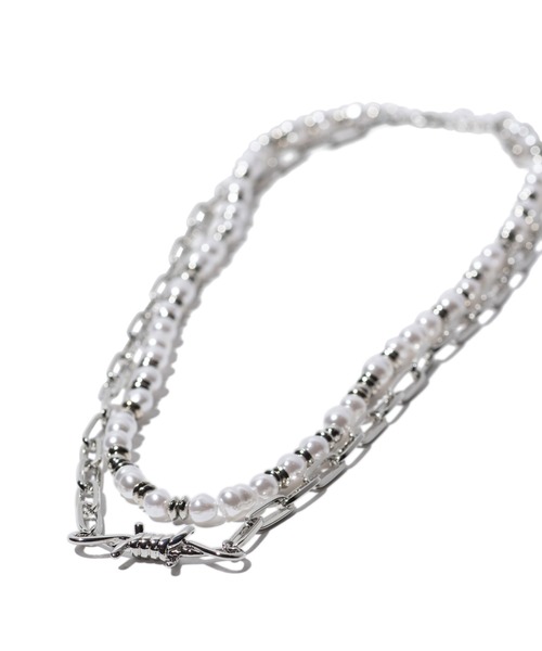 glamb(グラム)の「Pearl Punk Necklace / パールパンクネックレス(ネックレス・メンズ・シルバー・FREE)」の5枚目の写真