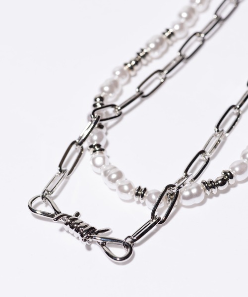 glamb(グラム)の「Pearl Punk Necklace / パールパンクネックレス(ネックレス・メンズ・シルバー・FREE)」の8枚目の写真