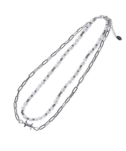 glamb(グラム)の「Pearl Punk Necklace / パールパンクネックレス(ネックレス・メンズ・シルバー・FREE)」の2枚目の写真
