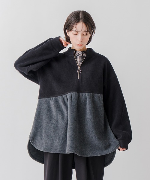 Kelen（ケレン）の「「KELEN / ケレン」アシンメトリーデザインハーフジップフリースプルオーバー（Tシャツ/カットソー・レディース・ライトグレー/ブラック/ライトベージュ・M/S）」の2枚目の写真