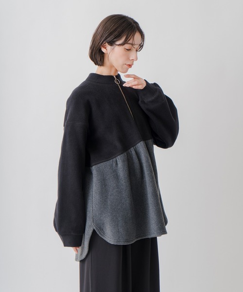 Kelen（ケレン）の「「KELEN / ケレン」アシンメトリーデザインハーフジップフリースプルオーバー（Tシャツ/カットソー・レディース・ライトグレー/ブラック/ライトベージュ・M/S）」の22枚目の写真