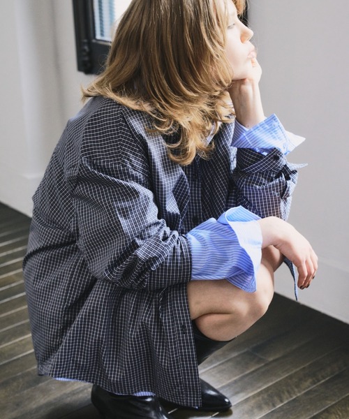HANNE（アン）の「オーバーサイズシャツ（シャツ/ブラウス・レディース・ブルー/ネイビー・FREE）」の10枚目の写真