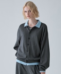 VELNUS(�x���i�X)�́yVELNUS�zFake Layered Color-Blocked Knit Shirt Cardigan/�t�F�C�N���C���[�h�z�F �j�b�g�V���c�J�[�f�B�K��(�V���c/�u���E�X)
