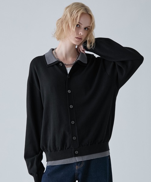 VELNUS(ベルナス)の「【VELNUS】Fake Layered Color-Blocked Knit Shirt Cardigan/フェイクレイヤード配色 ニットシャツカーディガン(シャツ/ブラウス・メンズ・ライトブルー/チャコールグレー/ブルー・S/L/M)」の4枚目の写真
