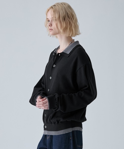 VELNUS(ベルナス)の「【VELNUS】Fake Layered Color-Blocked Knit Shirt Cardigan/フェイクレイヤード配色 ニットシャツカーディガン(シャツ/ブラウス・メンズ・ライトブルー/チャコールグレー/ブルー・S/L/M)」の6枚目の写真