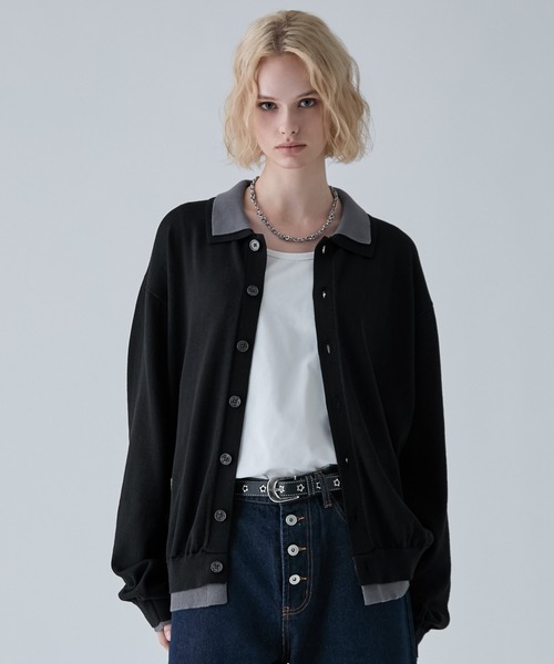 VELNUS(ベルナス)の「【VELNUS】Fake Layered Color-Blocked Knit Shirt Cardigan/フェイクレイヤード配色 ニットシャツカーディガン(シャツ/ブラウス・メンズ・ライトブルー/チャコールグレー/ブルー・S/L/M)」の7枚目の写真
