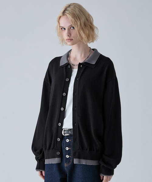 VELNUS(ベルナス)の「【VELNUS】Fake Layered Color-Blocked Knit Shirt Cardigan/フェイクレイヤード配色 ニットシャツカーディガン(シャツ/ブラウス・メンズ・ライトブルー/チャコールグレー/ブルー・S/L/M)」の8枚目の写真
