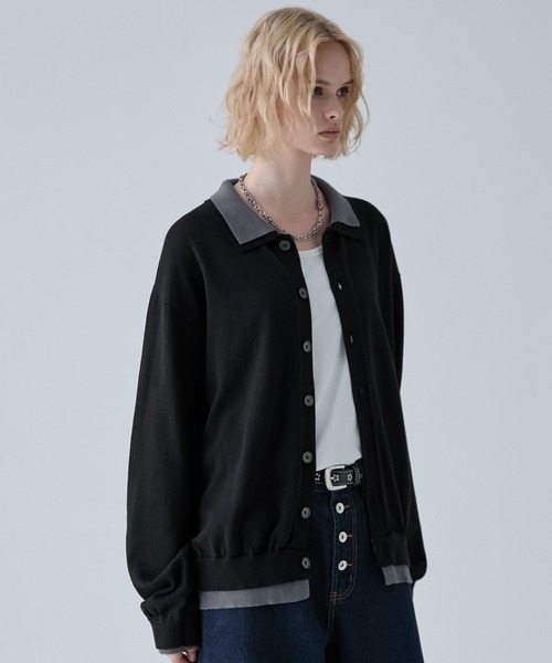 VELNUS(ベルナス)の「【VELNUS】Fake Layered Color-Blocked Knit Shirt Cardigan/フェイクレイヤード配色 ニットシャツカーディガン(シャツ/ブラウス・メンズ・ライトブルー/チャコールグレー/ブルー・S/L/M)」の9枚目の写真