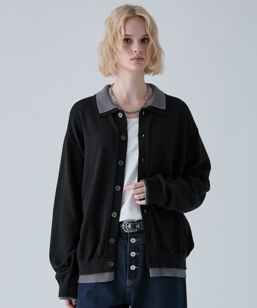 VELNUS(ベルナス)の「【VELNUS】Fake Layered Color-Blocked Knit Shirt Cardigan/フェイクレイヤード配色 ニットシャツカーディガン(シャツ/ブラウス・メンズ・ライトブルー/チャコールグレー/ブルー・S/L/M)」の11枚目の写真