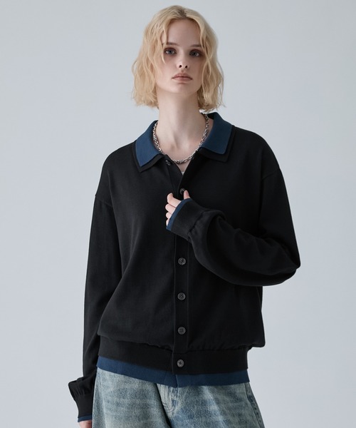 VELNUS(ベルナス)の「【VELNUS】Fake Layered Color-Blocked Knit Shirt Cardigan/フェイクレイヤード配色 ニットシャツカーディガン(シャツ/ブラウス・メンズ・ライトブルー/チャコールグレー/ブルー・S/L/M)」の21枚目の写真