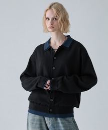 VELNUS（ベルナス）の「【VELNUS】Fake Layered Color-Blocked Knit Shirt Cardigan/フェイクレイヤード配色 ニットシャツカーディガン（シャツ/ブラウス）」