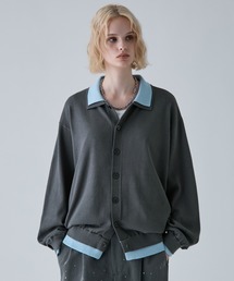 VELNUS（ベルナス）の「【VELNUS】Fake Layered Color-Blocked Knit Shirt Cardigan/フェイクレイヤード配色 ニットシャツカーディガン（シャツ/ブラウス）」