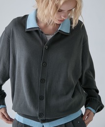 VELNUS（ベルナス）の「【VELNUS】Fake Layered Color-Blocked Knit Shirt Cardigan/フェイクレイヤード配色 ニットシャツカーディガン（シャツ/ブラウス）」