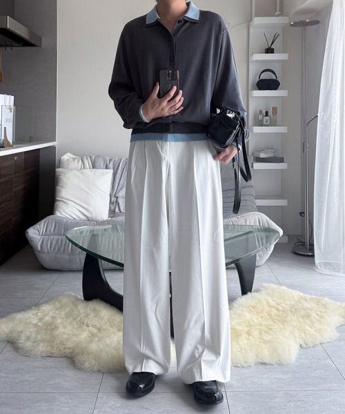 VELNUS(ベルナス)の「【VELNUS】Fake Layered Color-Blocked Knit Shirt Cardigan/フェイクレイヤード配色 ニットシャツカーディガン(シャツ/ブラウス・メンズ・ライトブルー/チャコールグレー/ブルー・S/L/M)」の10枚目の写真