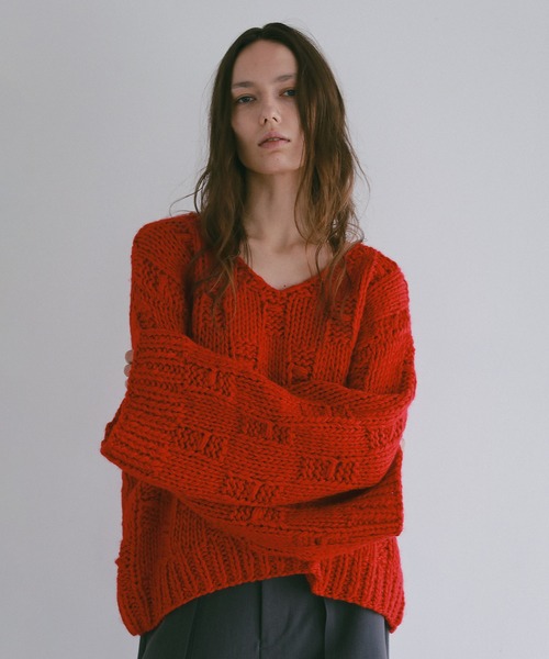 MANOF(マノフ)の「BULKY YARN HAND KNIT TOPS(ニット/セーター・レディース・グレー/ネイビー/レッド・F)」の13枚目の写真