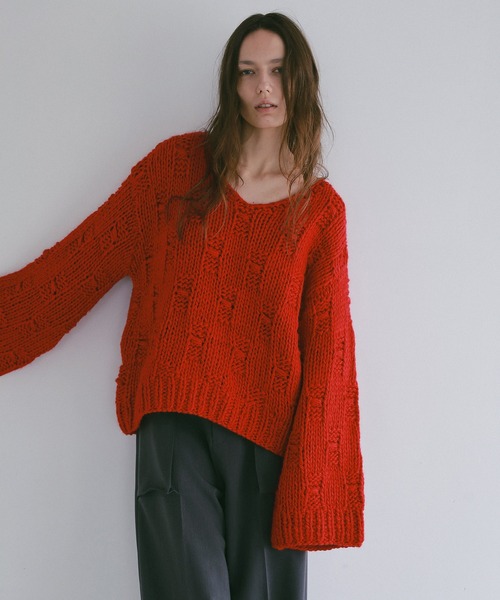 MANOF(マノフ)の「BULKY YARN HAND KNIT TOPS(ニット/セーター・レディース・グレー/ネイビー/レッド・F)」の14枚目の写真