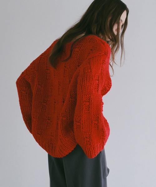 MANOF(マノフ)の「BULKY YARN HAND KNIT TOPS(ニット/セーター・レディース・グレー/ネイビー/レッド・F)」の19枚目の写真
