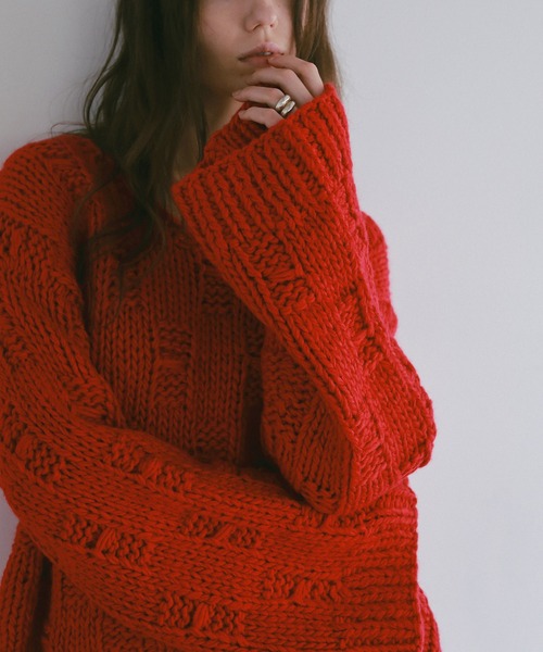 MANOF(マノフ)の「BULKY YARN HAND KNIT TOPS(ニット/セーター・レディース・グレー/ネイビー/レッド・F)」の20枚目の写真