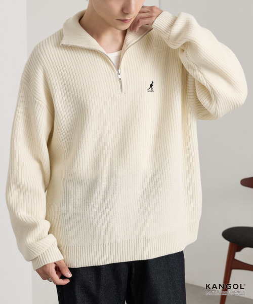 KANGOL（カンゴール）の「KANGOL/カンゴール 別注 ロゴ刺繍 バルキー オーバーサイズ ハーフジップニット（ニット/セーター・メンズ・アイボリー/チャコール/ワインレッド/ネイビー/ブラウン系/ブラック・S/M/L）」の2枚目の写真