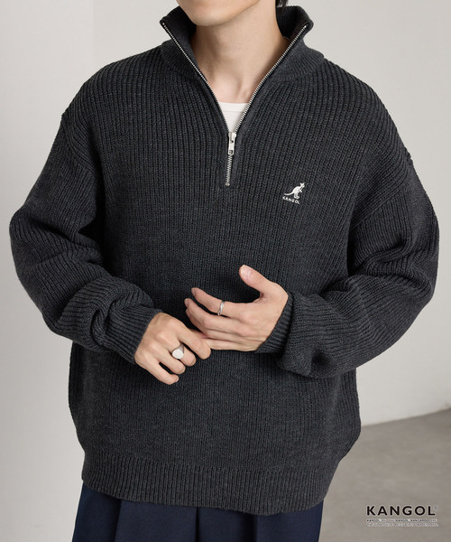 KANGOL（カンゴール）の「KANGOL/カンゴール 別注 ロゴ刺繍 バルキー オーバーサイズ ハーフジップニット（ニット/セーター・メンズ・アイボリー/チャコール/ワインレッド/ネイビー/ブラウン系/ブラック・S/M/L）」の20枚目の写真