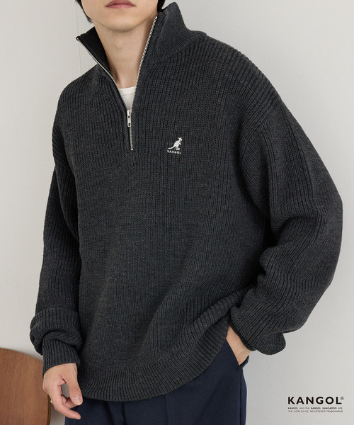 KANGOL（カンゴール）の「KANGOL/カンゴール 別注 ロゴ刺繍 バルキー オーバーサイズ ハーフジップニット（ニット/セーター・メンズ・アイボリー/チャコール/ワインレッド/ネイビー/ブラウン系/ブラック・S/M/L）」の21枚目の写真