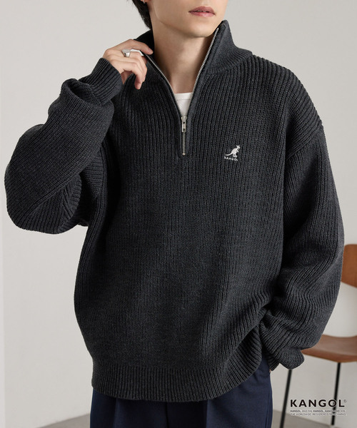 KANGOL（カンゴール）の「KANGOL/カンゴール 別注 ロゴ刺繍 バルキー オーバーサイズ ハーフジップニット（ニット/セーター・メンズ・アイボリー/チャコール/ワインレッド/ネイビー/ブラウン系/ブラック・S/M/L）」の22枚目の写真