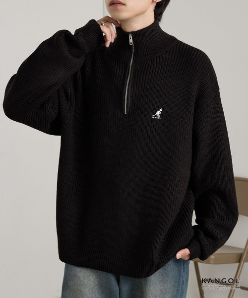 KANGOL（カンゴール）の「KANGOL/カンゴール 別注 ロゴ刺繍 バルキー オーバーサイズ ハーフジップニット（ニット/セーター・メンズ・アイボリー/チャコール/ワインレッド/ネイビー/ブラウン系/ブラック・S/M/L）」の7枚目の写真