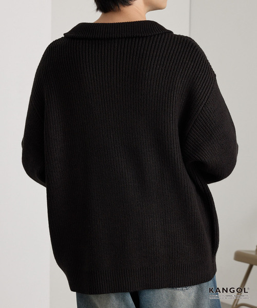 KANGOL（カンゴール）の「KANGOL/カンゴール 別注 ロゴ刺繍 バルキー オーバーサイズ ハーフジップニット（ニット/セーター・メンズ・アイボリー/チャコール/ワインレッド/ネイビー/ブラウン系/ブラック・S/M/L）」の8枚目の写真