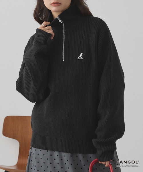 KANGOL（カンゴール）の「KANGOL/カンゴール 別注 ロゴ刺繍 バルキー オーバーサイズ ハーフジップニット（ニット/セーター・メンズ・アイボリー/チャコール/ワインレッド/ネイビー/ブラウン系/ブラック・S/M/L）」の13枚目の写真