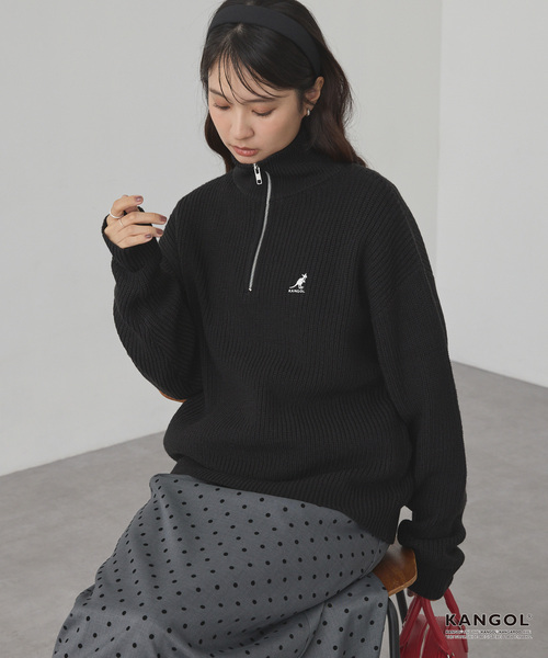KANGOL（カンゴール）の「KANGOL/カンゴール 別注 ロゴ刺繍 バルキー オーバーサイズ ハーフジップニット（ニット/セーター・メンズ・アイボリー/チャコール/ワインレッド/ネイビー/ブラウン系/ブラック・S/M/L）」の14枚目の写真