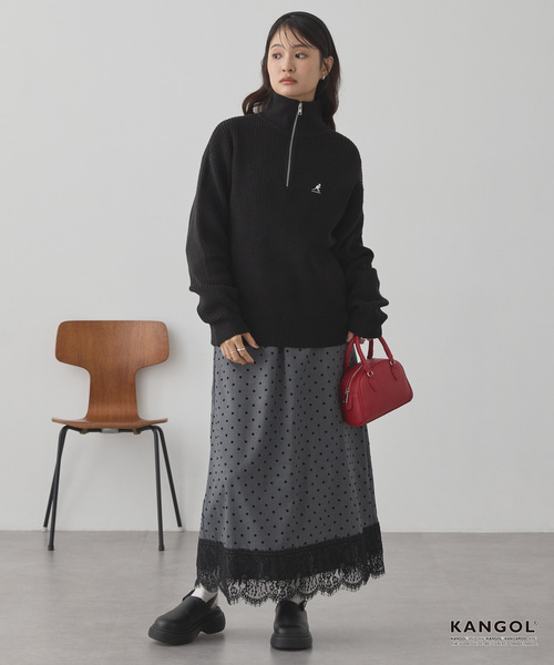 KANGOL（カンゴール）の「KANGOL/カンゴール 別注 ロゴ刺繍 バルキー オーバーサイズ ハーフジップニット（ニット/セーター・メンズ・アイボリー/チャコール/ワインレッド/ネイビー/ブラウン系/ブラック・S/M/L）」の18枚目の写真