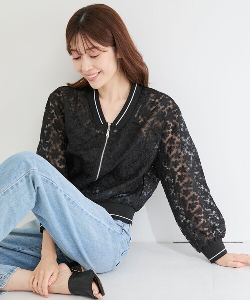 Jayro(ジャイロ)の「総レース花柄フルジップブルゾン(ブルゾン・レディース・ブラック系その他/サックスブルー・FREE)」の6枚目の写真
