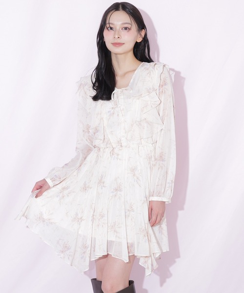 JILL by JILL STUART(ジルバイジルスチュアート)の「フラワープリントラッフルミニワンピース(ワンピース・レディース・ベージュ系その他/ラベンダー・FREE)」の14枚目の写真