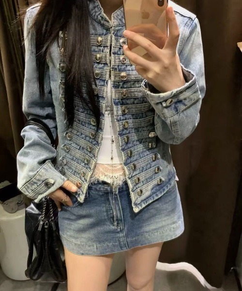 lulufa(ルルファ)の「ダブルボタン デニムナポレオンジャケット(デニムジャケット・レディース・ブラック/ブルー・LARGE/MEDIUM)」の22枚目の写真