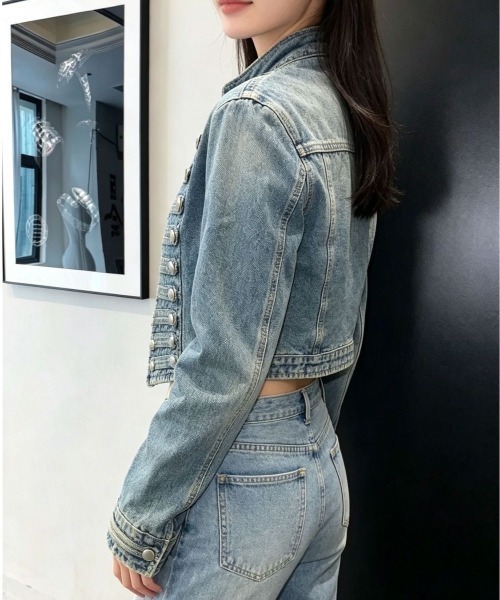 lulufa(ルルファ)の「ダブルボタン デニムナポレオンジャケット(デニムジャケット・レディース・ブラック/ブルー・LARGE/MEDIUM)」の7枚目の写真