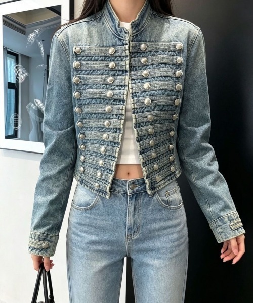 lulufa(ルルファ)の「ダブルボタン デニムナポレオンジャケット(デニムジャケット・レディース・ブラック/ブルー・LARGE/MEDIUM)」の8枚目の写真