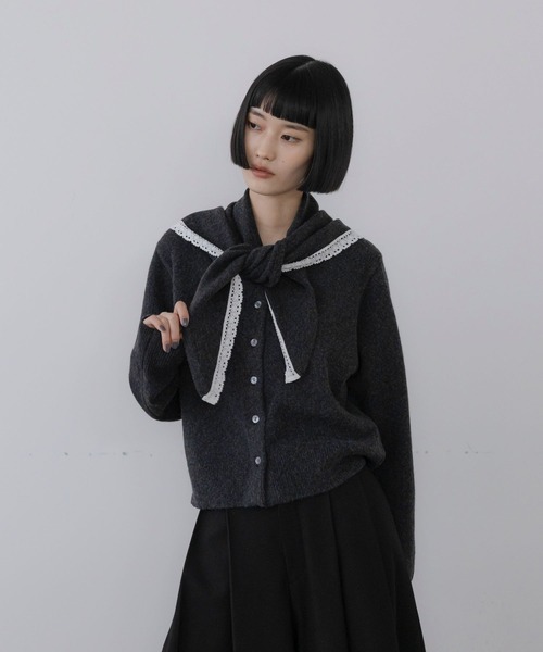 LOWRYS FARM(ローリーズファーム)の「スカーフSETカーディガン 1063644(カーディガン/ボレロ・レディース・アイボリー/チャコールグレー・FREE)」の6枚目の写真