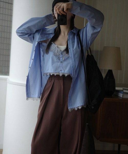 WILLFULLY(ウィルフリー)の「hem lace stripe bustier set SH(シャツ/ブラウス・レディース・レモンイエロー/サックスブルー/ブラウン・FREE)」の1枚目の写真