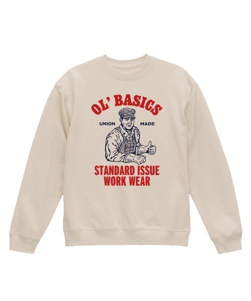 Ol' Basics（オールベーシックス）の「Ol' Basics（オール・ベーシックス） トレーナー スウェット ワーカーイラスト プリント 裏毛 トップス レディース ユニセックス（スウェット・レディース・ブラック/グレイッシュベージュ/アッシュ・S）」の3枚目の写真