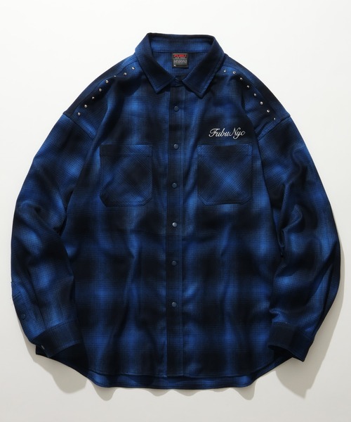 FUBU（ フブ）の「【FUBU/フブ】Studs Check Shirts/オーバーサイズ スタッズワーク チェックシャツ（シャツ/ブラウス・メンズ・ブラウン/ブルー/ブラック・XL）」の3枚目の写真